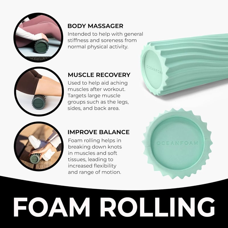 Oceanfoam Tidal Roller - Seafoam - Muscle Massage Foam Roller for Back Pain & Stretching - Firm and Ergonomic Wide Wave Textured - Yoga, Athletics, & Wellness - Full Size, 20" x 5" - Image 4